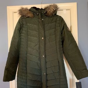 Quilted Faux-Fur Hood Walker Jacket
